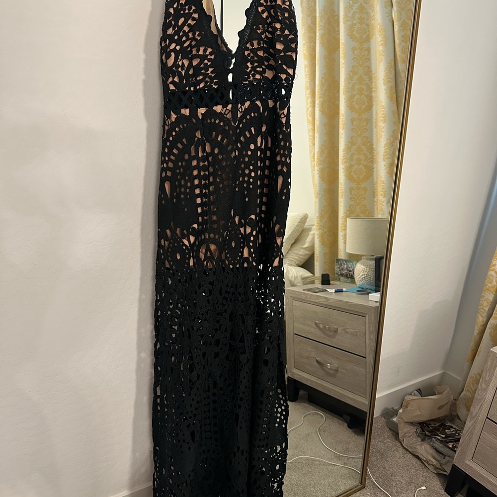 Tobi Black Plunge Maxi Gown